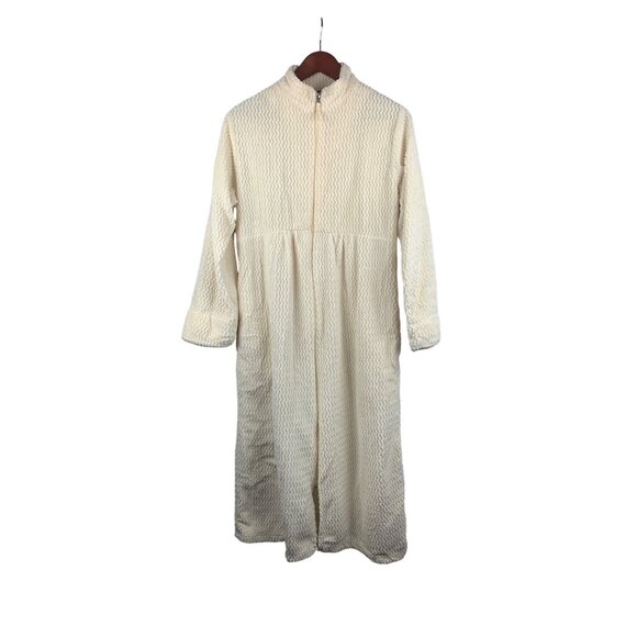 Stan Herman XS Cream Full Zip Long Robe With Textured Pattern - Picture 1 of 7